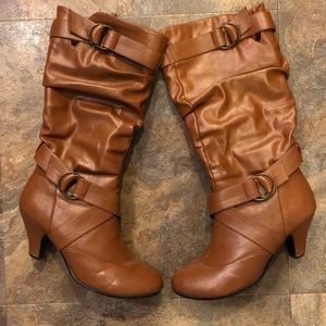 Faux Leather Knee-High Heeled Boots